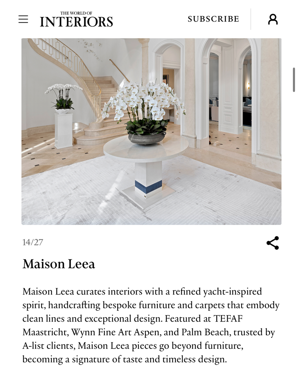 The World Of Interiors - Maison Leea Article